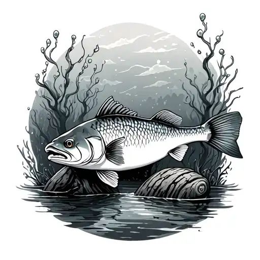 catfish logs underwater scene inspired tattoo design idea