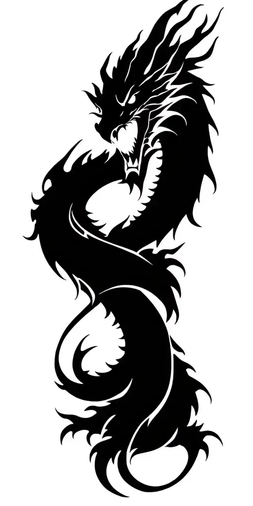 bold fierce dragon head tattoo wrapped around arm sleeve surounded by black ink tattoo design idea