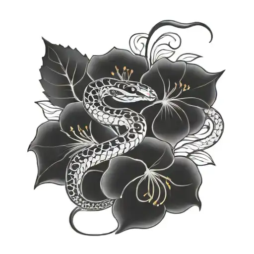 snake and July August November December birth flowers tattoo design idea