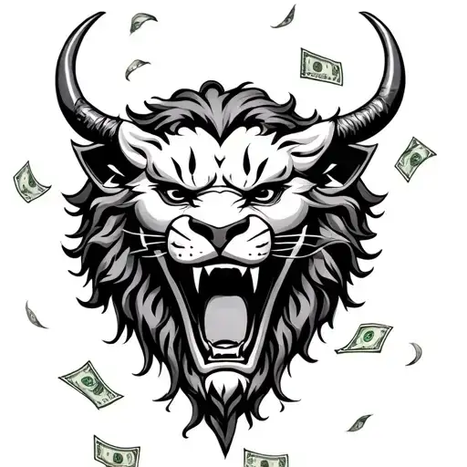 money falling demon mask hurt lion head tattoo design idea