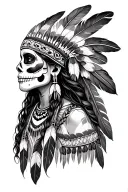 Native American Woman Feather, Day of the Dead, tattoo design idea