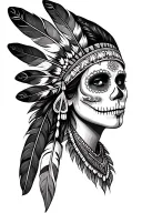 Native American Woman Feather, Day of the Dead, tattoo design idea