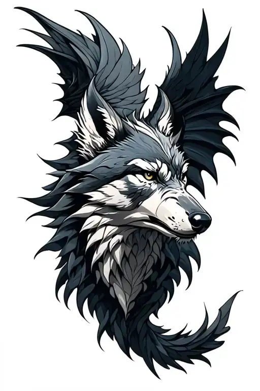 wolf dragon raven tattoo design idea