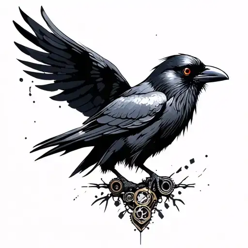 Steampunk Crow tattoo design idea