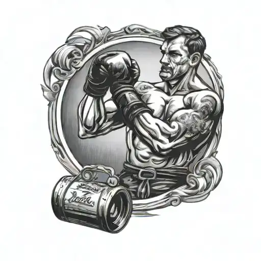 man boxing alcohol bottle in ring tattoo design idea