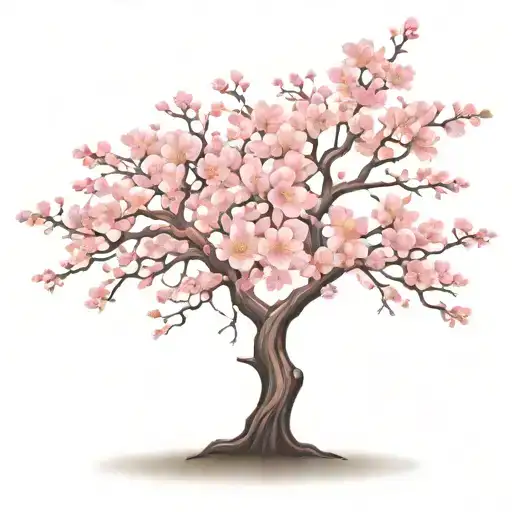 cherry blossom tree with long outstretching  branches with detailed flowers  tattoo design idea
