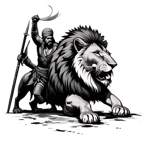sikh warrior killing a lion tattoo design idea