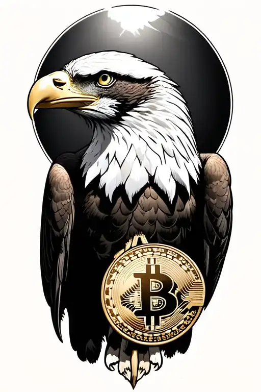 bald eagle carrying a bitcoin tattoo design idea