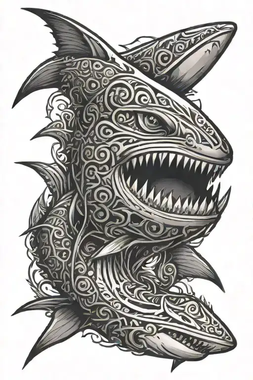 female tribal back tattoo design featuring shark teeth tattoo design idea