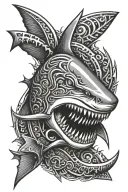 female tribal back tattoo design featuring shark teeth tattoo design idea