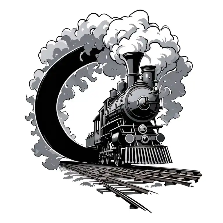 magical steam engine train that circles around the ankle like and ankle braclet.  tattoo design idea