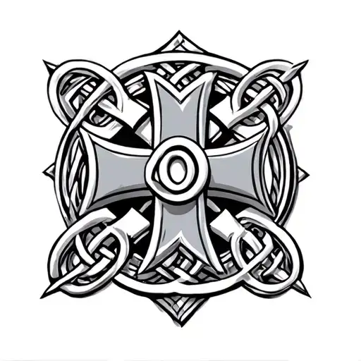 maltese cross and celtic design and the number 60 tattoo design idea