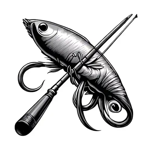 a fishing rod casting a sewing needle instead of a hook tattoo design idea