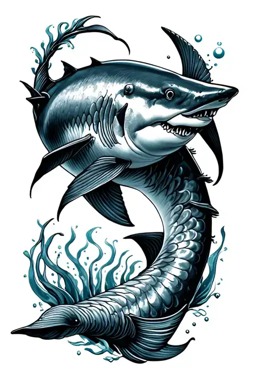 pisces tattoo but with sharks swimming tattoo design idea