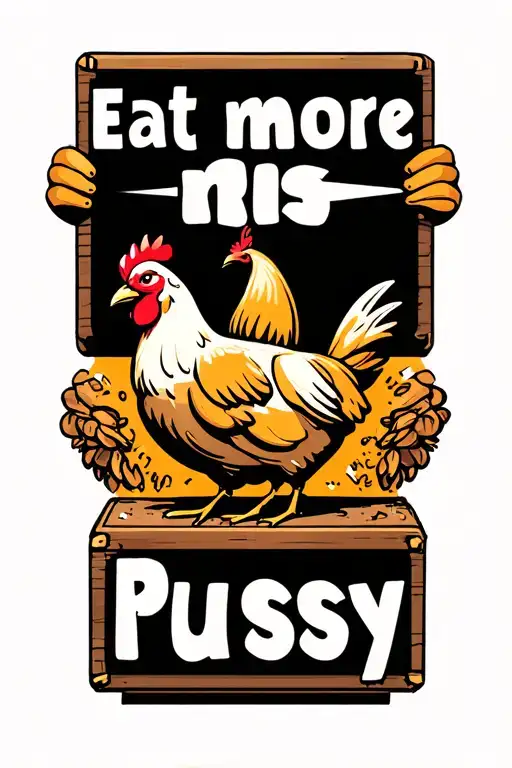 "Eat more pussy" chicken holding a sign tattoo design idea