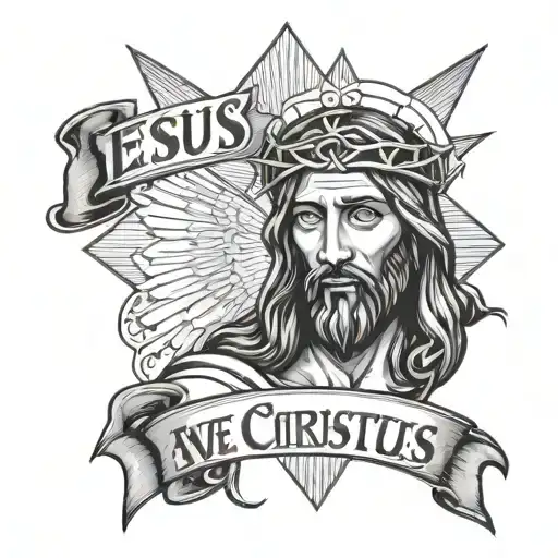 Jesus with the text "ave christus Rex" tattoo design idea