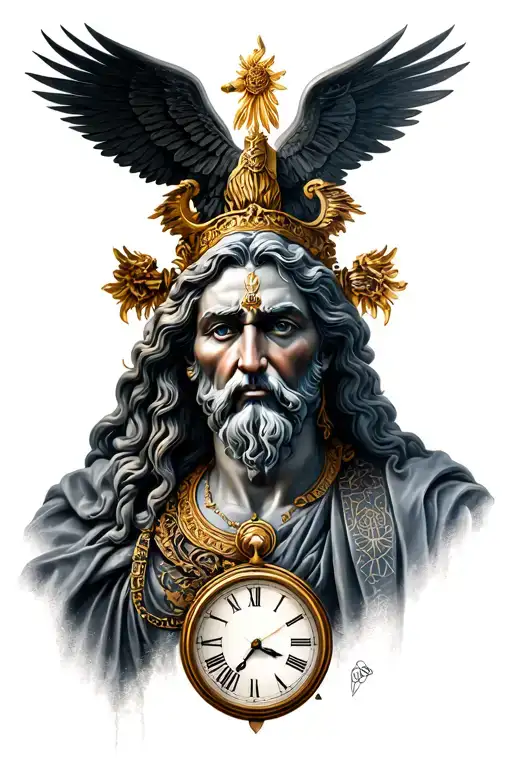 GOD OF TIME AND TREBOL Four sheets tattoo design idea