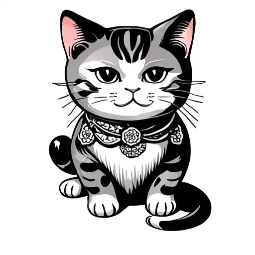 Japanese lucky cat sitting tattoo design idea