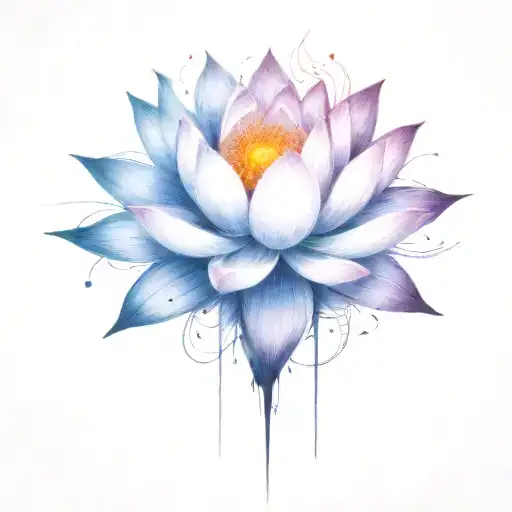 add trajectories surrounding lotus. use dark space themed colors and replace the lighter pedals with darker colors tattoo design idea