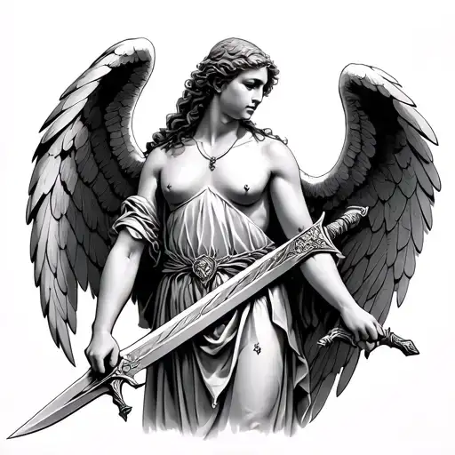 renaissance angel stabbed with sword  tattoo design idea