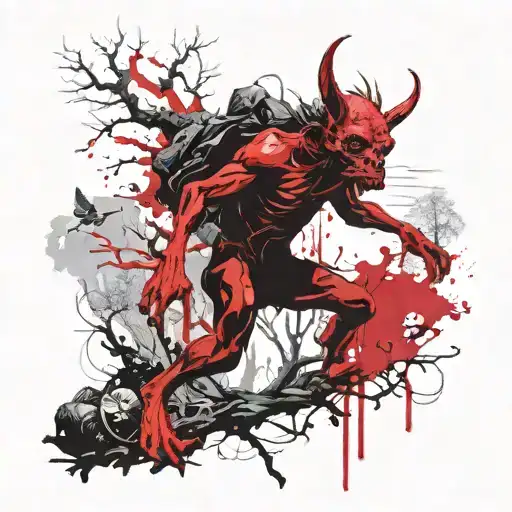 goblin, trees, animals tattoo design idea