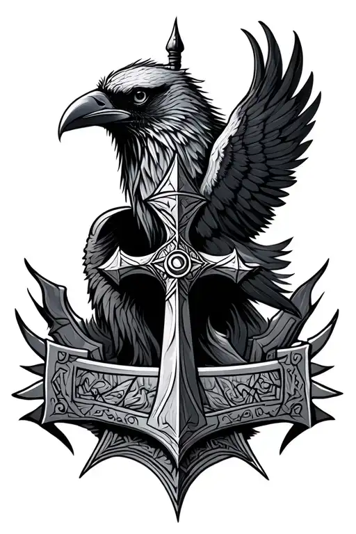 viking,  mjolnir, norse compass, raven tattoo design idea