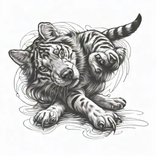 dog and cat playing upside dow paw with claw tattoo design idea