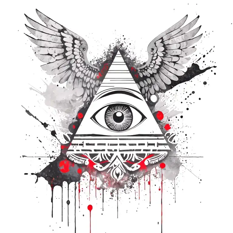 filigree all seeing eye pyramid owl wings  in background Anunnaki egyptian alien  tattoo design idea