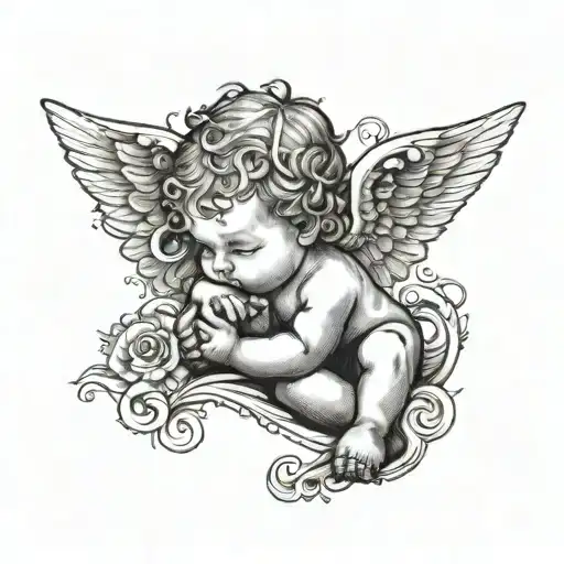 a baby angel with wings tattoo design idea