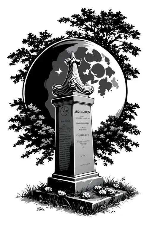 Arlington cemetery headstones with moon shining tattoo design idea