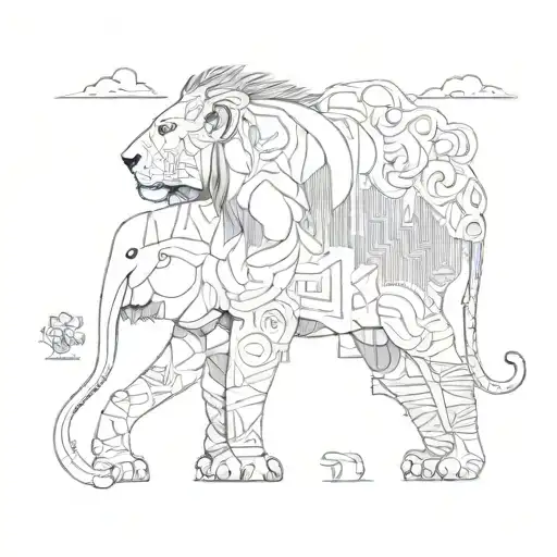 lion and elephant with names wrapped tattoo design idea