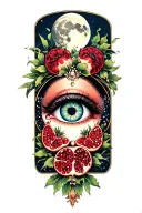 Art Nouveau tarot oracle with third eye moon pomegranate pearls florals Gemini  II tattoo design idea