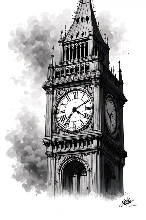 clock tower creepy tattoo design idea