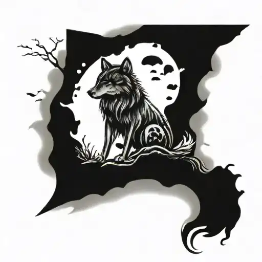 Coverup wolf sitting silohouette tattoo design idea