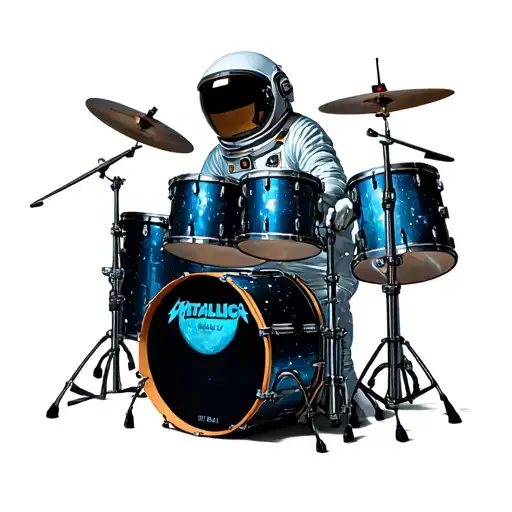 "astronaut,metallica" drum set tattoo design idea