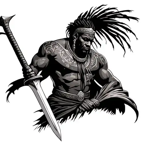 African warrior with sword tattoo design idea