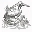 Pelican and young chicks tattoo design idea