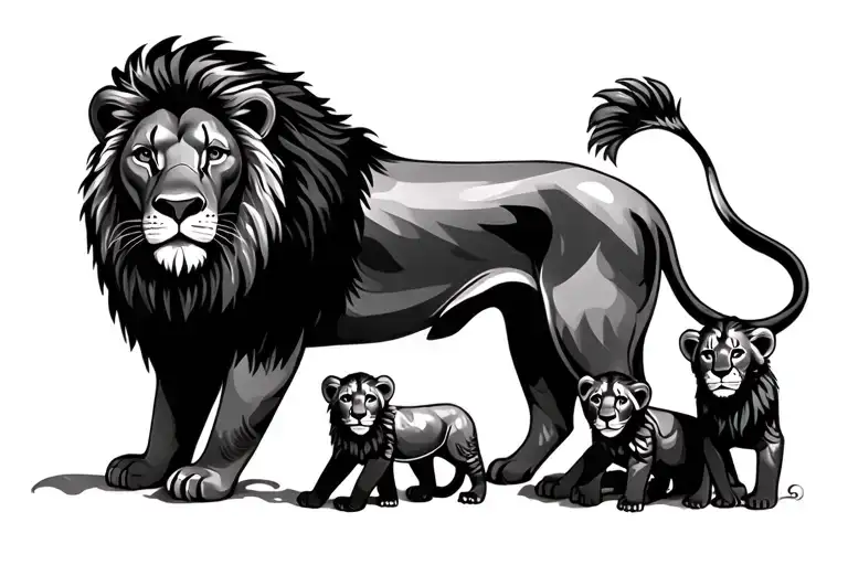 Lion and 3 cubs surrounded tattoo design idea
