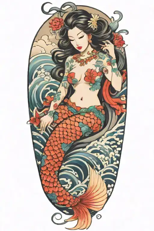 full nude mermaid tattoo design idea