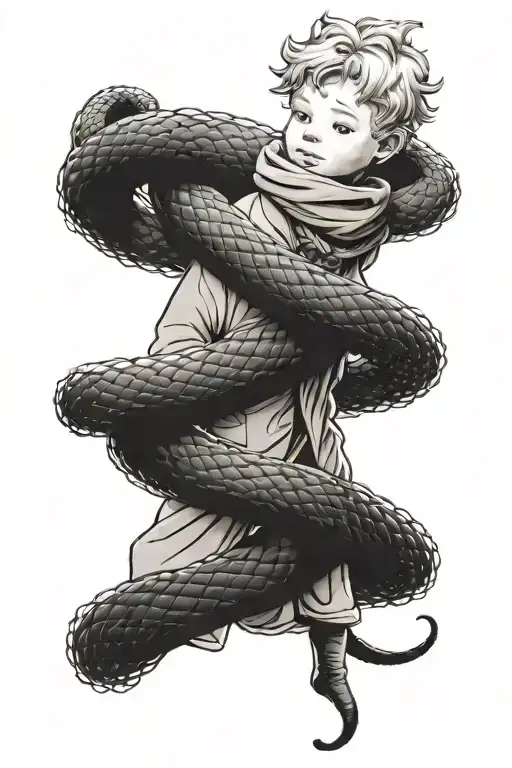 The Little Prince and the snake wrapped around his neck tattoo design idea