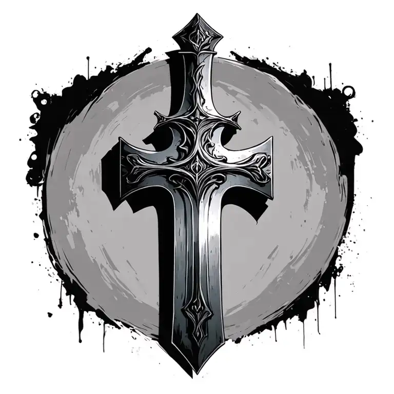 Make a cross in the shape of a sword, which represents that no matter how much faith you have in God, you still have to  tattoo design idea