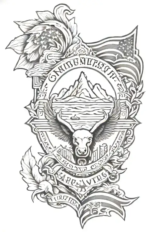 military style tattoo featuring elements like family and the state of Arkansas. tattoo design idea