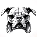 Create a drawing that replicates the original image but replace the main subject with a dog's skull. Ensure that the sty tattoo design idea