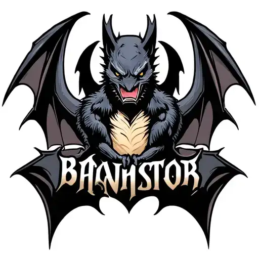 animal bat with monster logo in wing  tattoo design idea