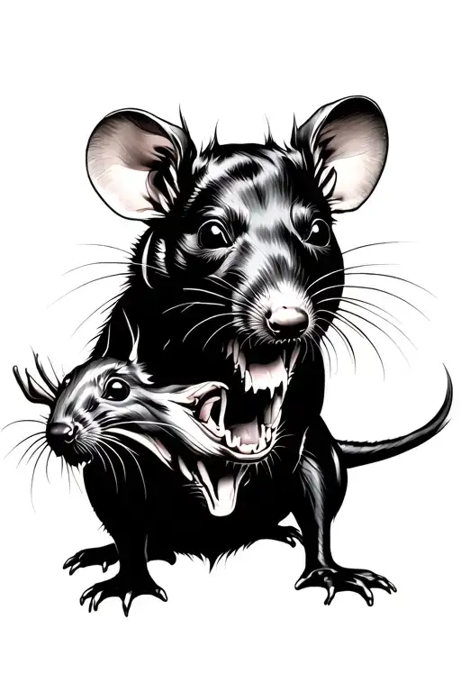 rat with 3 dog heads growling down tattoo design idea