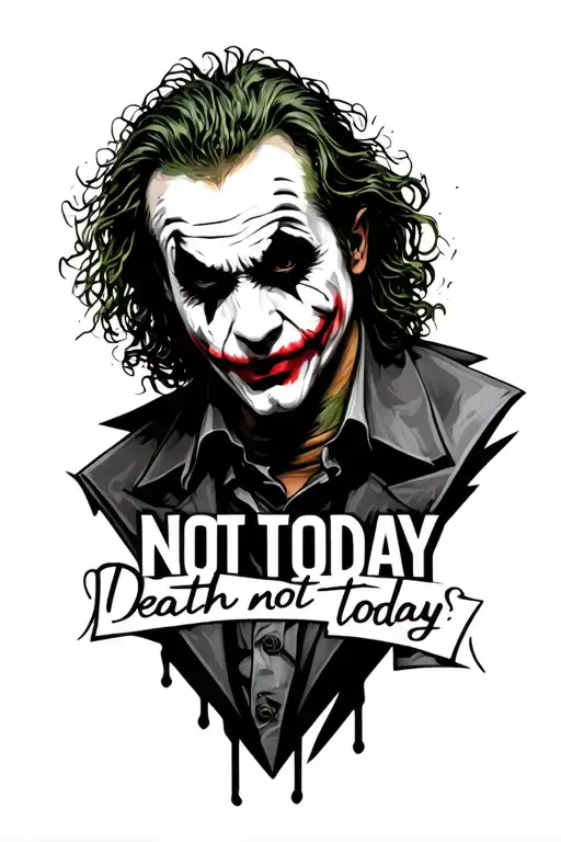joker heath ledger "not today death not today" written under image tattoo design idea
