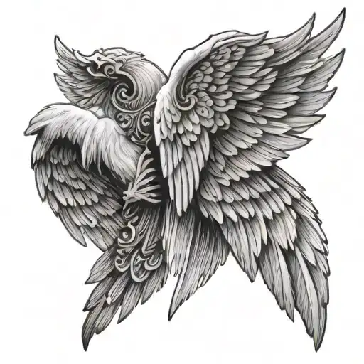 short angel wings spread out horizontal center of the wings to be white then the white slowly shades to black at the tip tattoo design idea