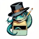 moray eel with a hat and cigarette box tattoo design idea