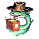 moray eel with a hat and cigarette box tattoo design idea