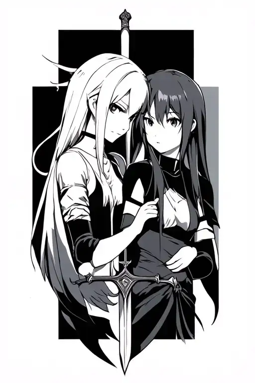 Sword Art Online themed tattoo design featuring Kirito and Asuna tattoo design idea